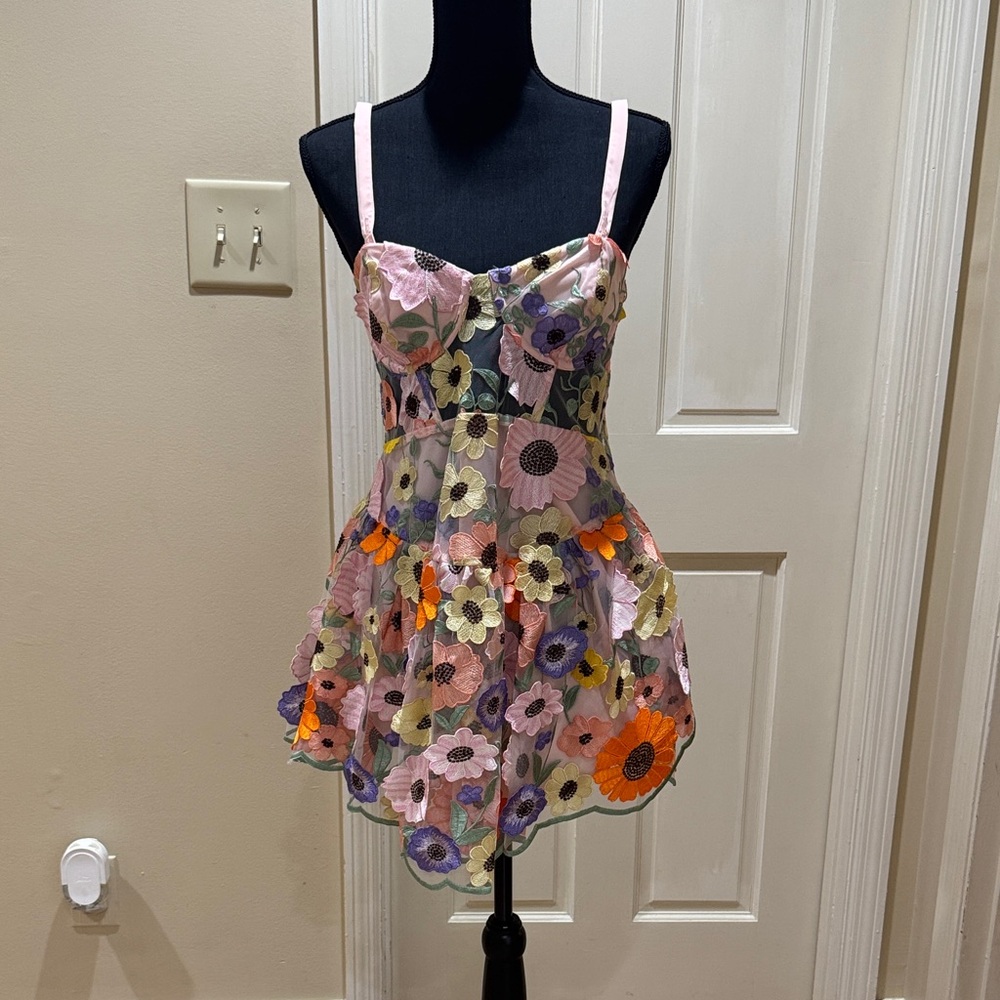 For Love And Lemons Floral Mini Dress - Pink, Purple, Orange